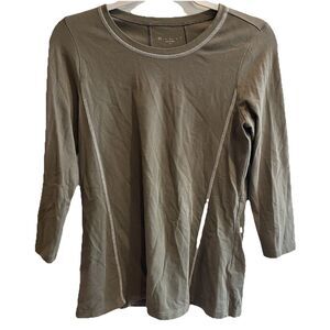 E. L. I. Green  White Trim Long Sleeve  Cotton Blend Shirt S Peru Loungewear